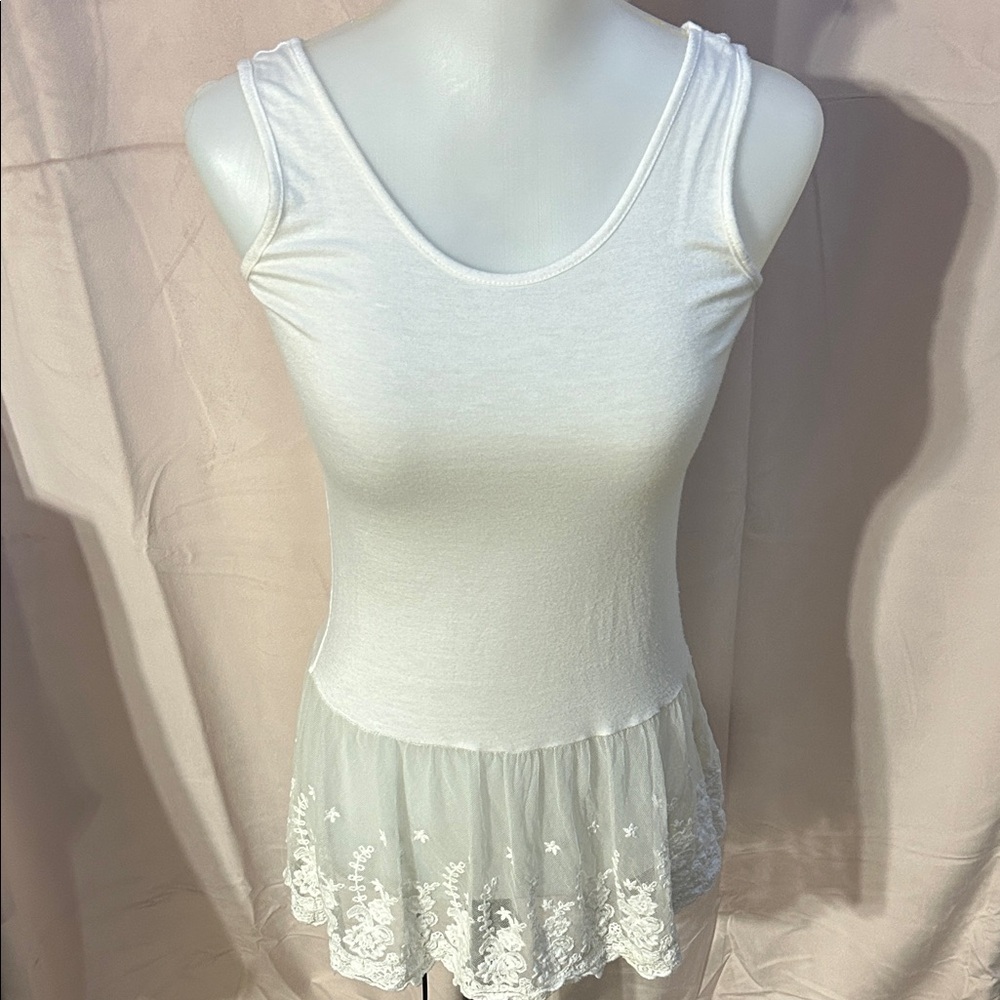 People’s Project Long White Tank With Unique Lace Bottom